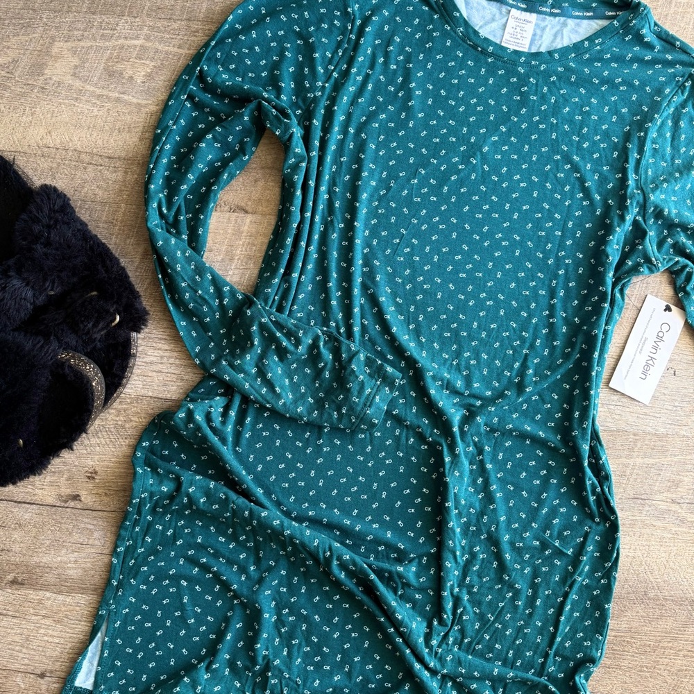 Calvin Klein Green Patterned Long Sleeve sleepwear Dress
